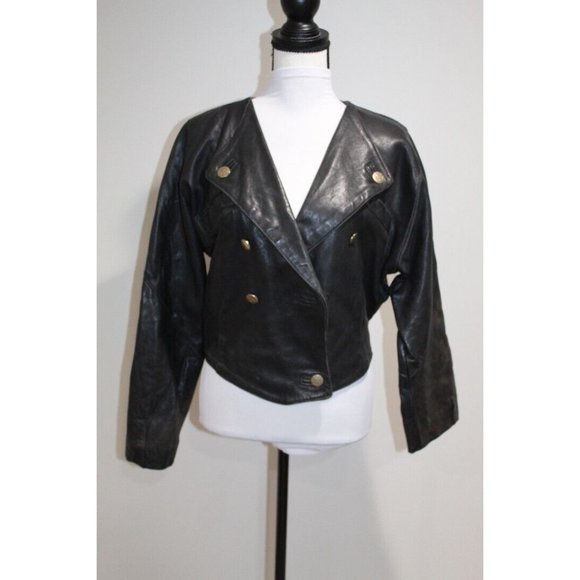 Womens Vintage 90s Leather Steampunk Y2K Crop Jacket Size 12 Military Powerhouse